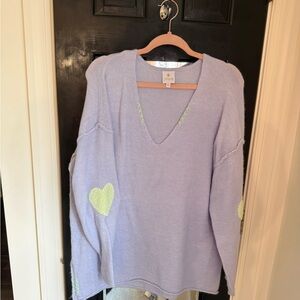 J.Marie Lavender V-Neck Sweater with Heart Accents